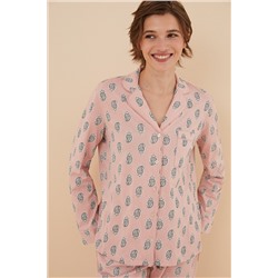 Pijama camisero 100% algodón boho rosa