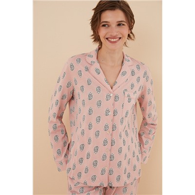 Pijama camisero 100% algodón boho rosa