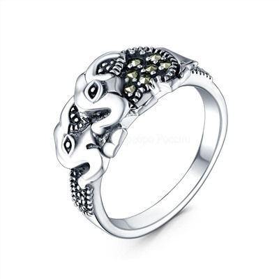 Кольцо из чернёного серебра с марказитами - Слоны GAR7420