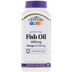21st Century, Fish Oil, Reflux Free, 1,000 mg, 90 Enteric Coated Softgels