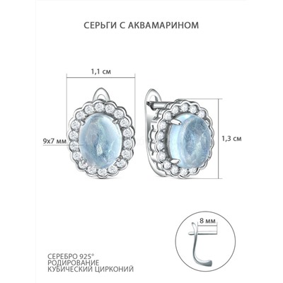 Кольцо из серебра c голубым аквамарином и кубическим цирконием родированное GTR-3214-AQ