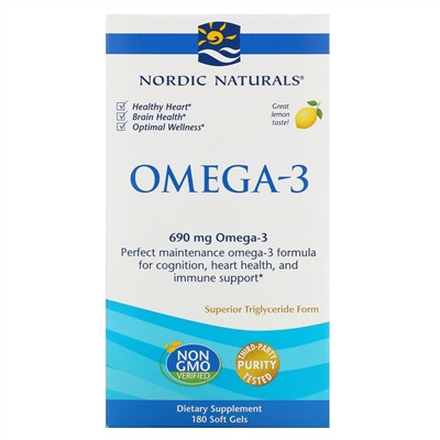 Nordic Naturals, Омега-3, со вкусом лимона, 690 мг, 180 желатиновых капсул