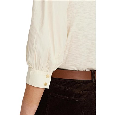 LAUREN Ralph Lauren Plus-Size Jersey & Poplin Puff-Sleeve Top