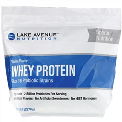 Lake Avenue Nutrition, Сывороточный протеин и пробиотики, ванильный вкус, 2270 г (5 фунтов)