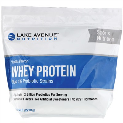 Lake Avenue Nutrition, Сывороточный протеин и пробиотики, ванильный вкус, 2270 г (5 фунтов)