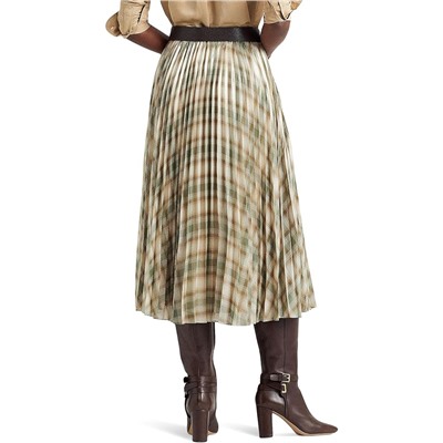 LAUREN Ralph Lauren Plaid Pleated Metallic Georgette Skirt