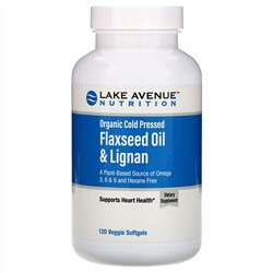 Lake Avenue Nutrition, Органическое льняное масло холодного отжима с лигнанами, без гексана, 120 растительных мягких таблеток