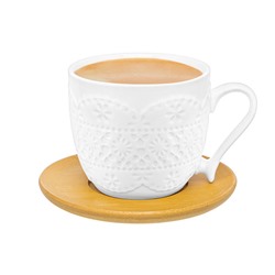 Чашка для капучино и кофе латте 220 мл 11*8,3*7,5 см "Кружево" + дер. подст