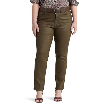 LAUREN Ralph Lauren Plus Size Coated Mid-Rise Straight Ankle Jeans in Olive Fern Wash