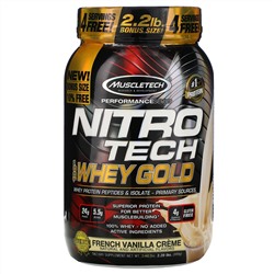 Muscletech, Nitro Tech, 100% Whey Gold (100% сыворотка), французский ванильный крем, 999 г (2,20 фунта)