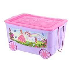 Ящик для игрушек 55 л 61*41*33 см "KidsBox" "Принцесса и единорог" лавандовый с розовой крышк,на кол