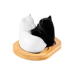 Набор д/специй 2 пр. 11*9*7 см "Кошки черно-белые" на деревянной подставке
