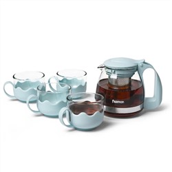 6483 FISSMAN Чайный набор 5пр. (стекло) Чайник - 700мл; Чашки - 150мл / 4шт