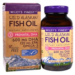 Wiley's Finest, рыбий жир с Аляски, пренатальная ДГК, 600 мг, 180 рыбных мягких желатиновых капсул