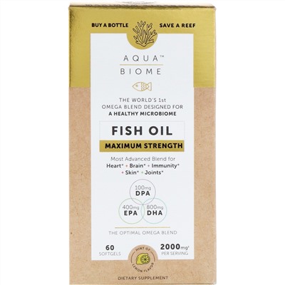 Enzymedica, Aqua Biome, Fish Oil, Maximum Strength, Lemon Flavor, 2,000 mg, 60 Softgels