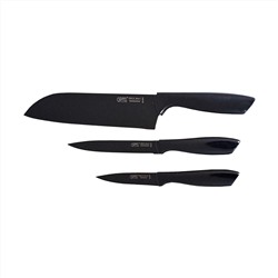 51086 GIPFEL Набор ножей 3 пр.: нож сантоку 17см, нож универсальный 13см, нож для чистки овощей 9см.  Материал лезвия: X30Cr13.Рукоять: пластик, термопластичная резина. Цвет: Чёрный.