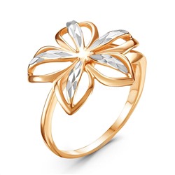Кольцо Цветок из золочёного серебра с родированием и алмазной огранкой