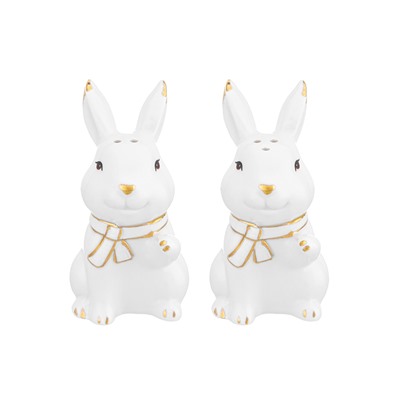 Набор д/специй 2 пр. 7*5,5*10 см "Кролики" белый с золотом