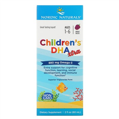 Nordic Naturals, Children's DHA Xtra, для детей возрастом 1–6 лет, ягодный вкус, 880 мг, 60 мл (2 жидк. унции)