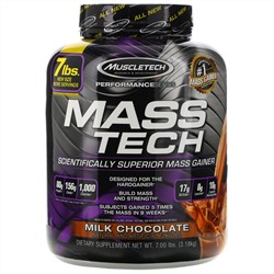 Muscletech, Mass-Tech, превосходный гейнер для набора мышечной массы, протеиновый порошок со вкусом молочного шоколада, 3,18 кг (7 фунтов)