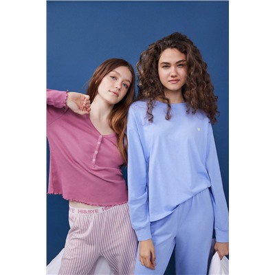 Pijama 100% algodón sudadera y pantalón largo azul