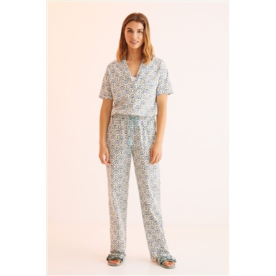 Pijama camisero 100% algodón estampado geométrico