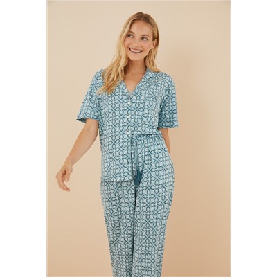 Pijama camisero 100% algodón Capri estampado geométrico