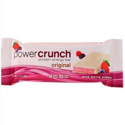 BNRG, Power Crunch, протеиновый энергетический батончик, крем с лесными ягодами, 12 батончиков, 40 г (1,4 унции) каждый