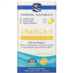 Nordic Naturals, омега-3, лимон, 1000 мг, 60 капсул