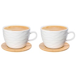 Чашка для капучино и кофе латте 500 мл "Айсберг волны" + дерев. подставка (2 шт.)