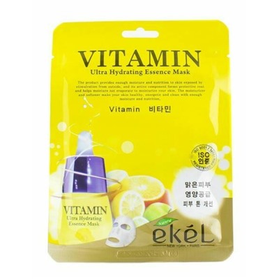 Корейская Маска - салфетка для лица с витамином С, восстанавливающий эффект,Ekel Vitamin Ultra Hydrating Essense Mask, 25 мл.