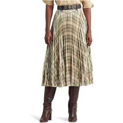 LAUREN Ralph Lauren Plaid Pleated Metallic Georgette Skirt