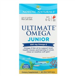 Nordic Naturals, Ultimate Omega Junior, для детей от 6 до 12 лет, со вкусом клубники, 680 мг, 90 мини-капсул