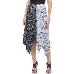 DKNY Pull-On Asymmetrical Printed Color-Block Skirt