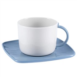 51693 GIPFEL Чайная пара AUSTIN: чашка 280, мл блюдце 7 см. Цвет: белый с голубым. Материал: костяной фарфор.
