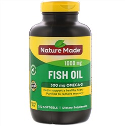 Nature Made, рыбий жир, 1000 мг, 250 мягких желатиновых капсул