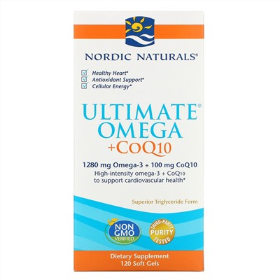 Nordic Naturals, Ultimate Omega + CoQ10, 1000 мг, 120 мягких желатиновых капсул