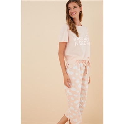 Pijama 100% algodón Capri nubes  naranja