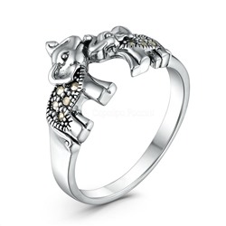 Кольцо из чернёного серебра с марказитами - Слоны HR1406-MAC