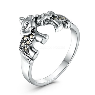 Кольцо из чернёного серебра с марказитами - Слоны HR1406-MAC