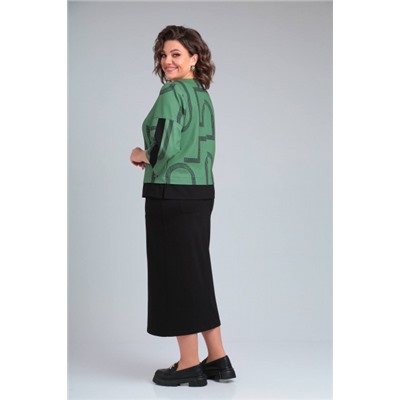 Блуза, юбка  Rishelie артикул 940 зеленый+черный