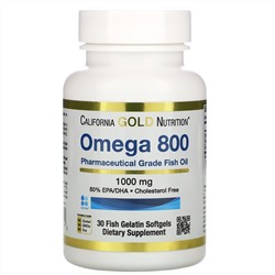 California Gold Nutrition, Omega 800 от Madre Labs, рыбий жир фармацевтической категории, 80% ЭПК/ДГК, в форме триглицеридов, 1000 мг, 30 мягких капсул с рыбным желатином