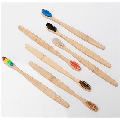 Зубная щетка из бамбука, щетина с угольным напылением,bamboobrush, ​ 1 шт. (средняя жесткость), плоская ручка. цвета в ассортименте.