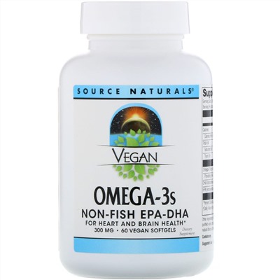 Source Naturals, Веганская Омега 3S, ЭПК-ДГК, 300 мг, 60 веганских мягких таблеток