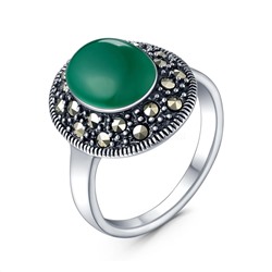Кольцо из чернёного серебра с зелёным агатом и марказитами