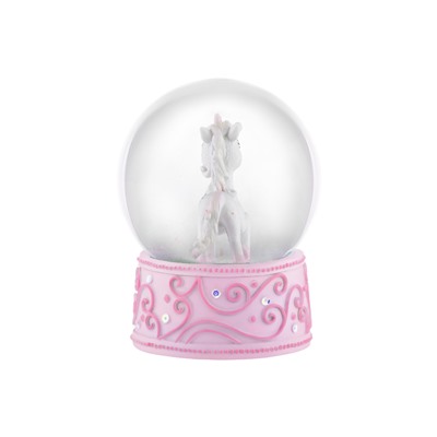 Фигурка декор. 10*10*13,5 см "Стеклянный шар с единорогом", розовая подставка