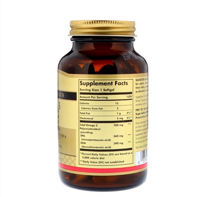 Solgar, Омега-3, 700 мг, ЭПК и ДГК, 60 мягких таблеток