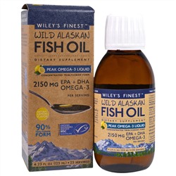 Wiley's Finest, Wild Alaskan Fish Oil, Peak Omega-3 Liquid, Natural Lemon Flavor, 2,150 mg, 4.23 fl oz (125 ml)