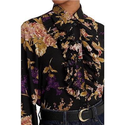 LAUREN Ralph Lauren Floral Ruffle-Trim Georgette Shirt