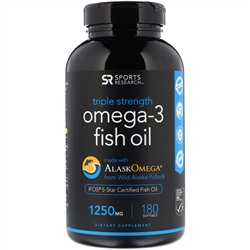 Sports Research, Омега-3, Утроенная Сила, 1250 мг, 180 Желатиновых капсул
